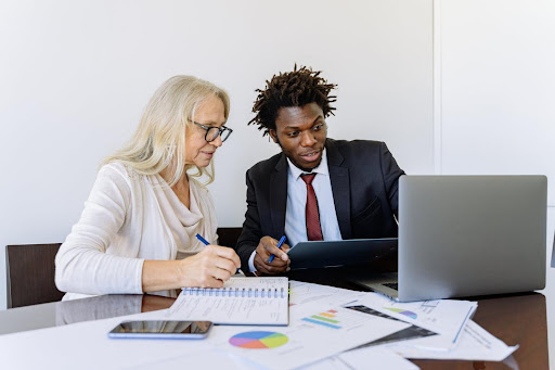 A client and tax professional on laptop