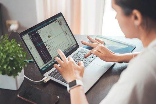 Woman working on a laptop