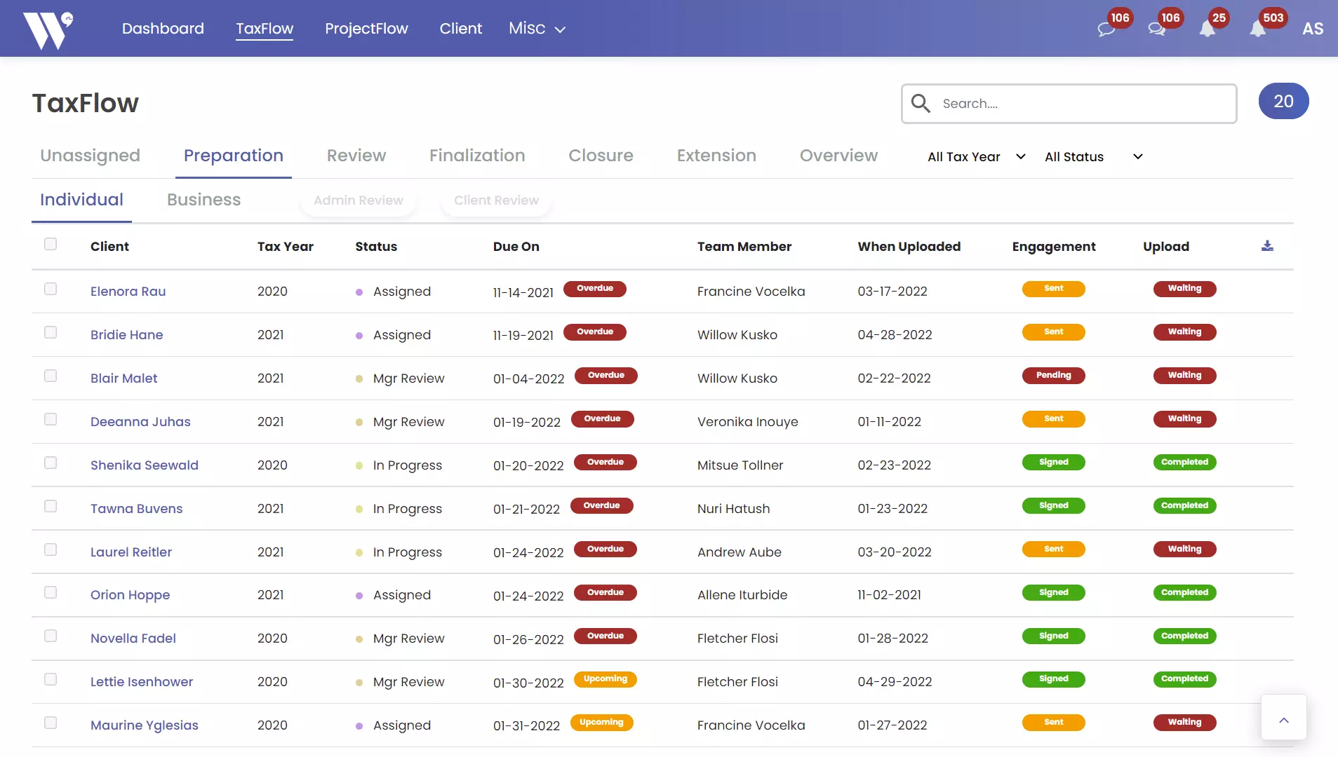 Accountant Workspace Tax Flow Preparation Dashboard