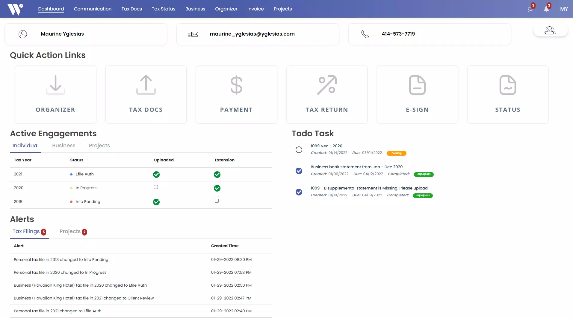 Tracking of pending to-do items by clients