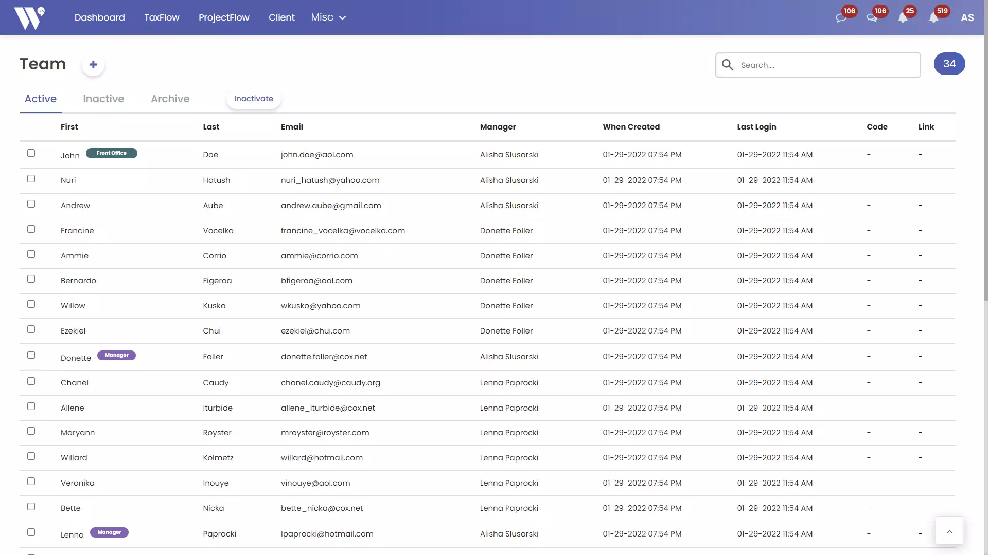 Create your own organization hierarchy with ability to include managers, employees and front office staff